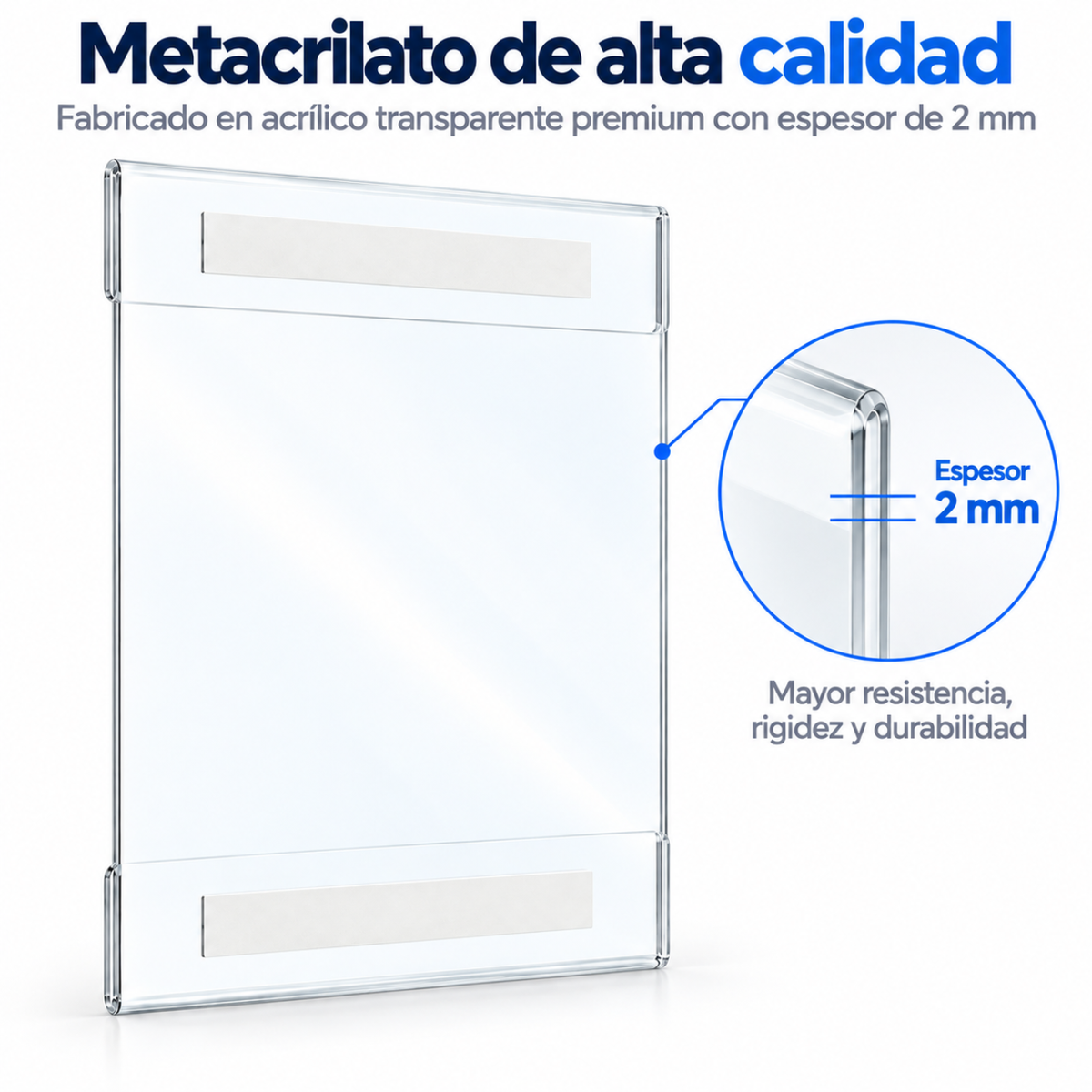 Expositor de metacrilato A5 de pared con cinta 3M