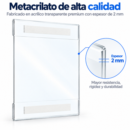 Expositor de metacrilato A5 de pared con cinta 3M