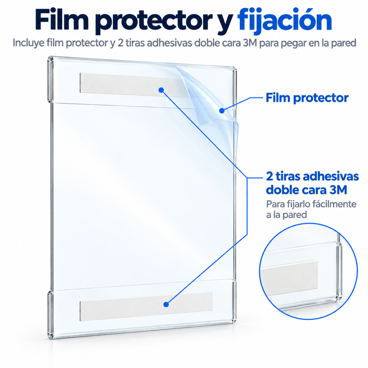 Expositor de metacrilato A5 de pared con cinta 3M